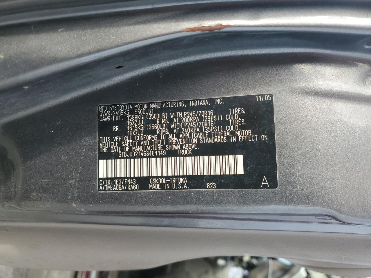 5TBJU32146S461149 2006 Toyota Tundra