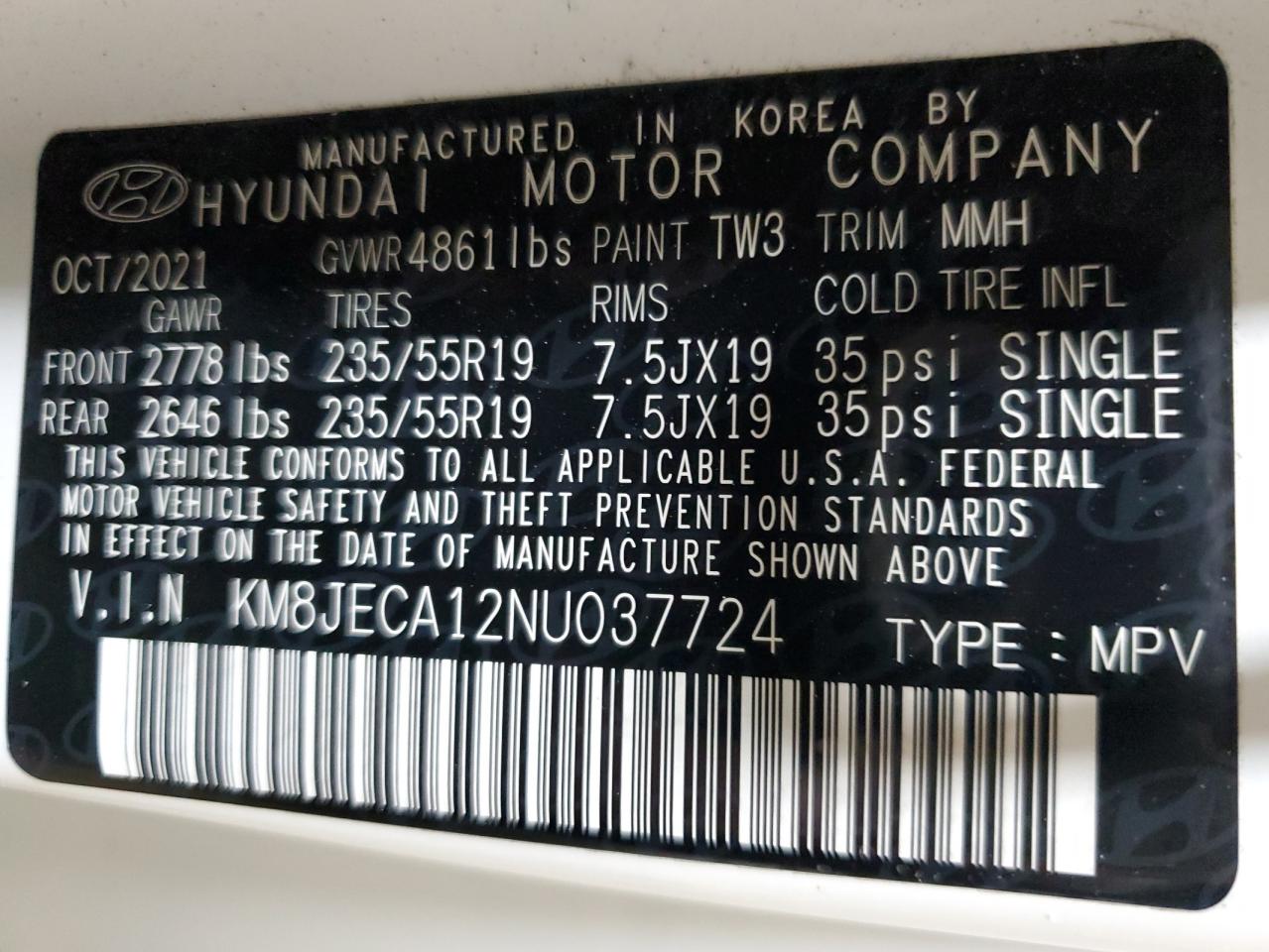 KM8JECA12NU037724 2022 Hyundai Tucson Limited