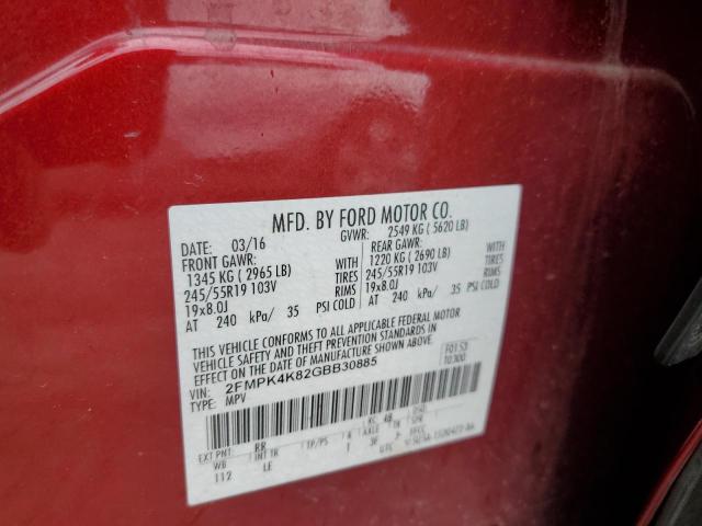 2016 Ford Edge Titanium VIN: 2FMPK4K82GBB30885 Lot: 46367024