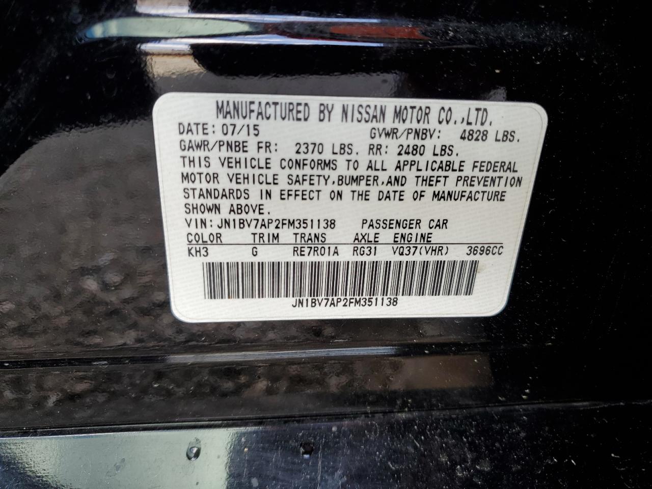 JN1BV7AP2FM351138 2015 Infiniti Q50 Base