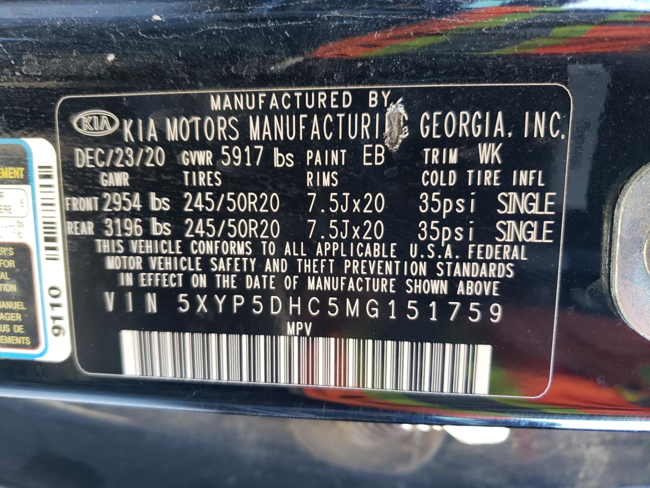 5XYP5DHC5MG151759 2021 Kia Telluride Sx