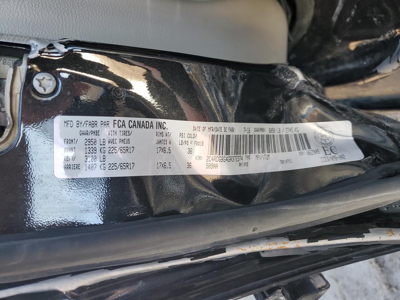 2C4RDGBG4GR372374 2016 Dodge Grand Caravan Se