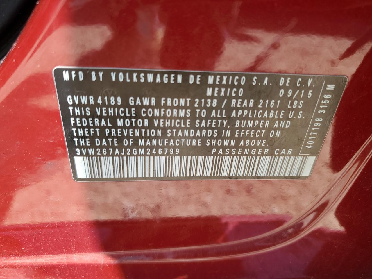 3VW267AJ2GM246799 2016 Volkswagen Jetta S