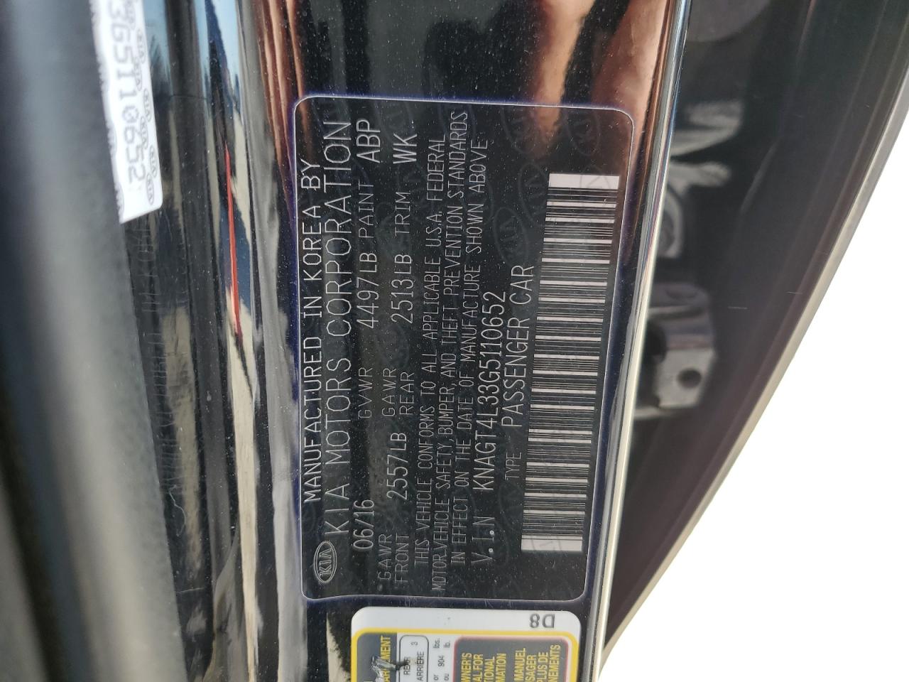 KNAGT4L33G5110652 2016 Kia Optima Lx