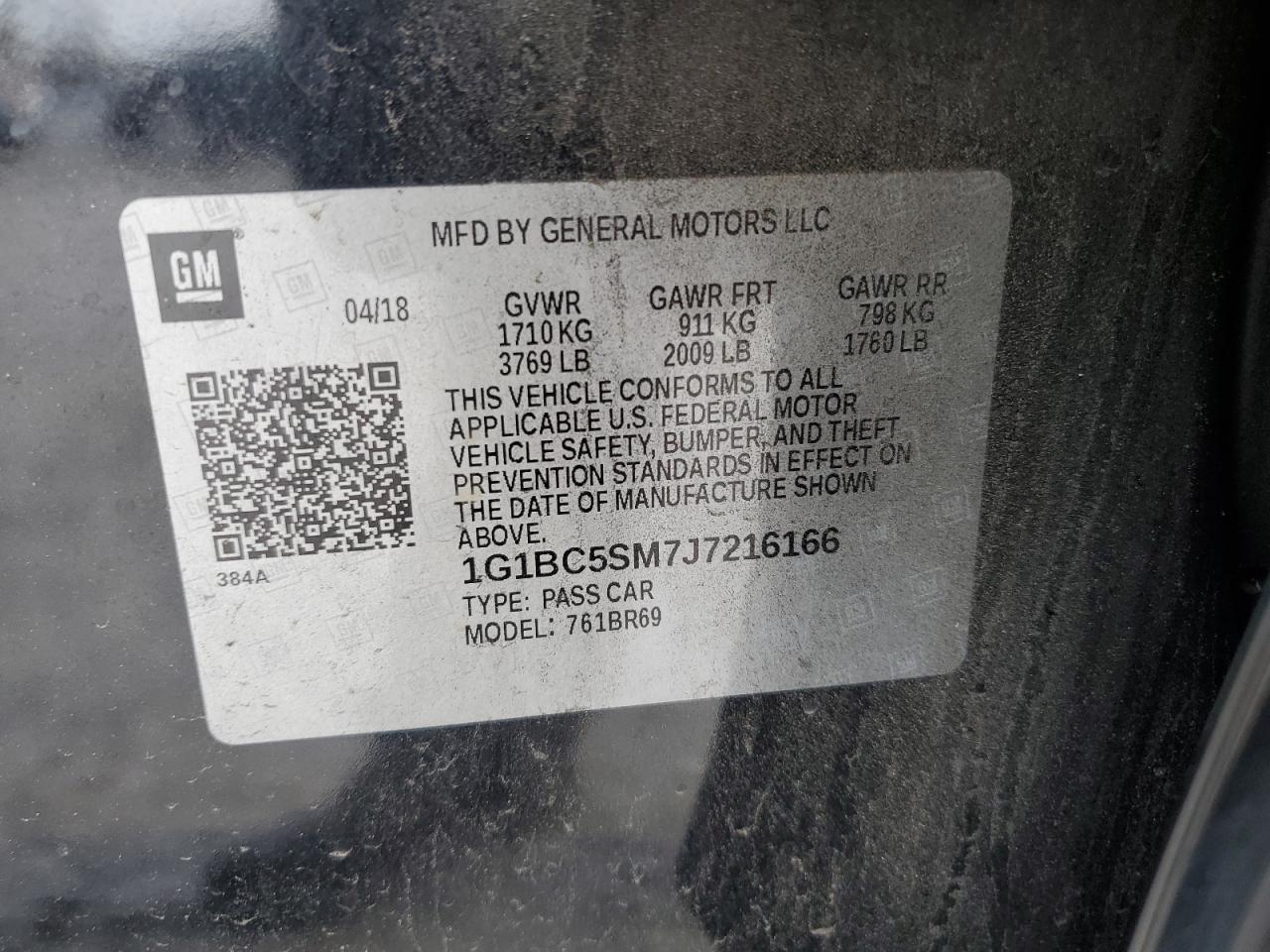 1G1BC5SM7J7216166 2018 Chevrolet Cruze Ls