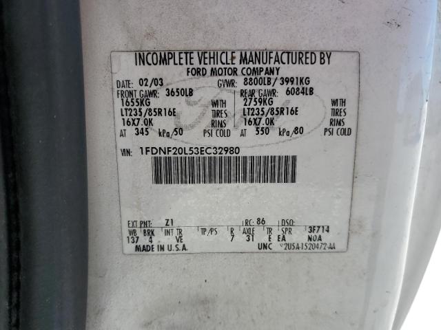 2003 Ford F250 Super Duty VIN: 1FDNF20L53EC32980 Lot: 47296794