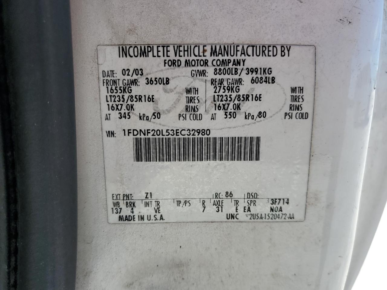 1FDNF20L53EC32980 2003 Ford F250 Super Duty