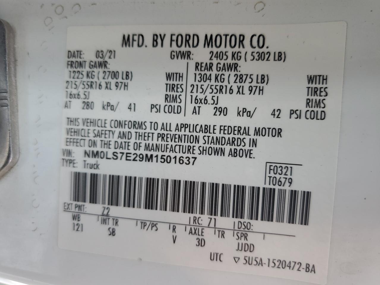 NM0LS7E29M1501637 2021 Ford Transit Connect Xl