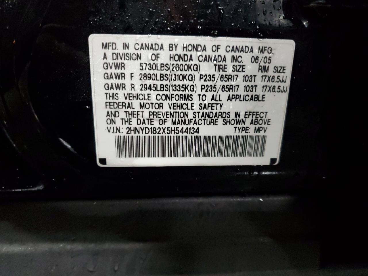 2HNYD182X5H544134 2005 Acura Mdx