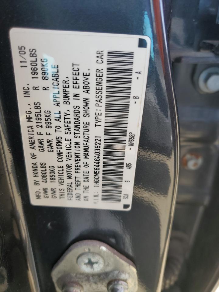 1HGCM56446A039221 2006 Honda Accord Lx