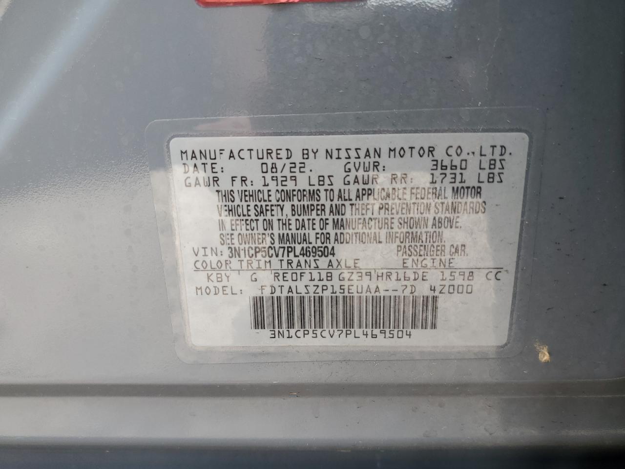 3N1CP5CV7PL469504 2023 Nissan Kicks Sv