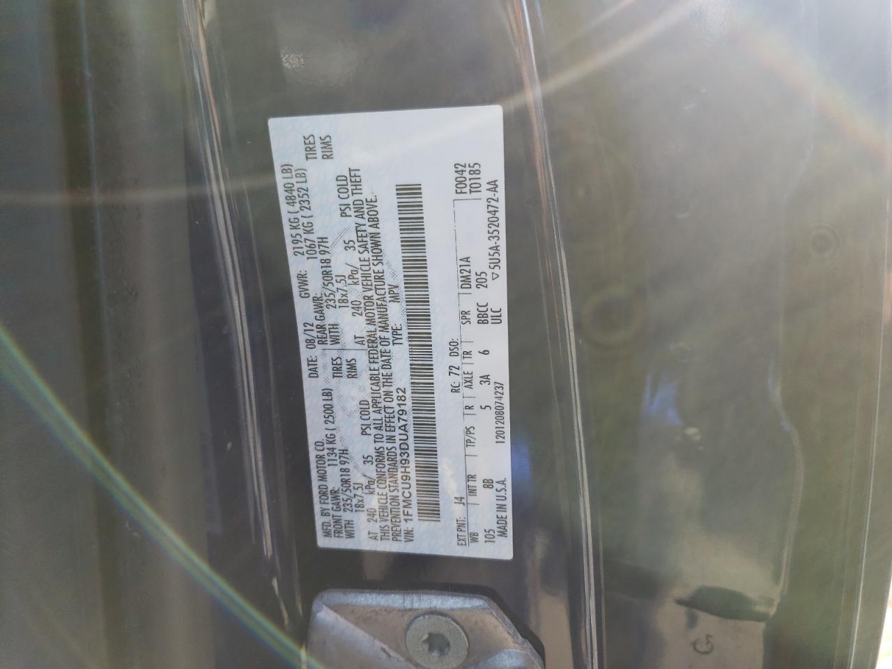 1FMCU9H93DUA79182 2013 Ford Escape Sel