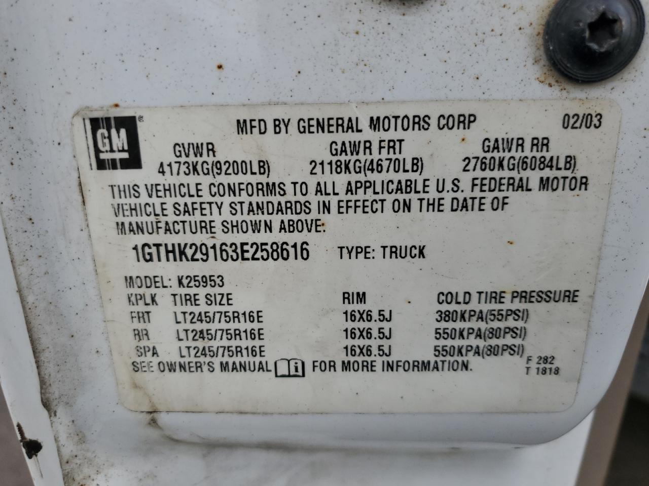 1GTHK29163E258616 2003 GMC Sierra K2500 Heavy Duty