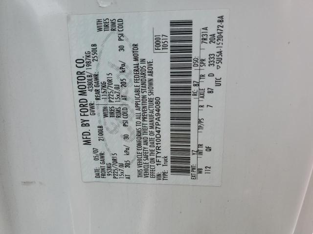 2007 Ford Ranger VIN: 1FTYR10D47PA94080 Lot: 45142224