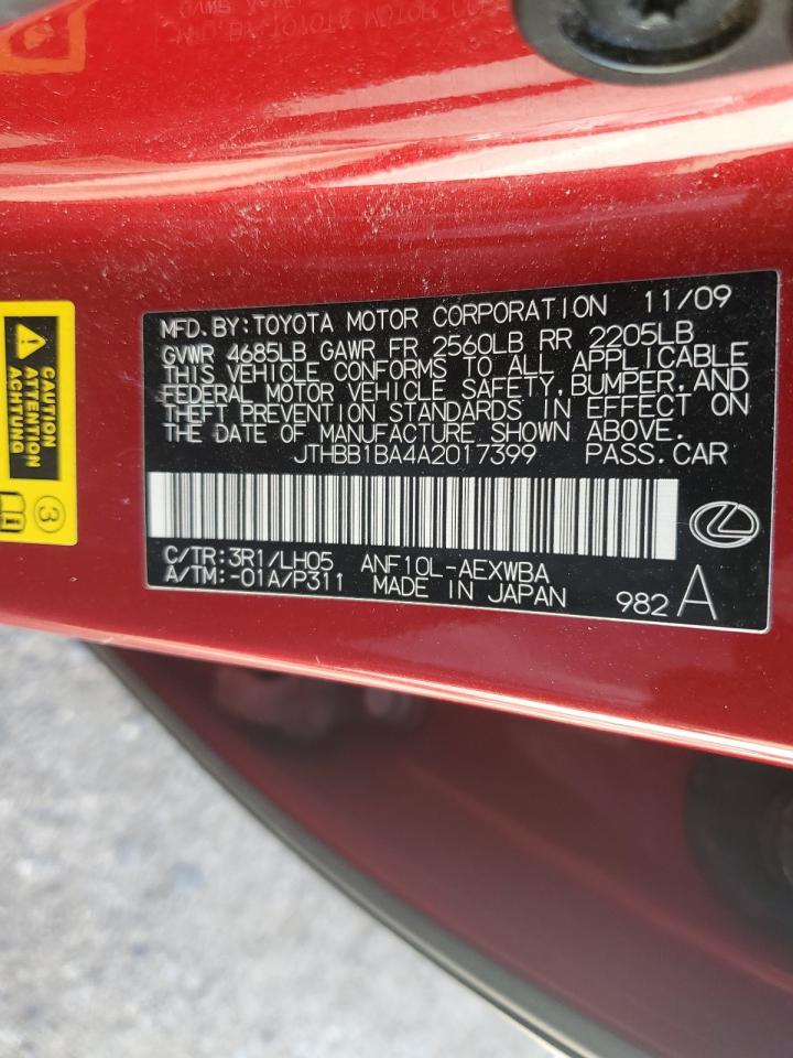 JTHBB1BA4A2017399 2010 Lexus Hs 250H