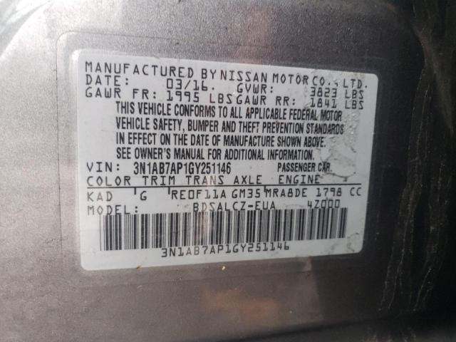 2016 NISSAN SENTRA S - 3N1AB7AP1GY251146