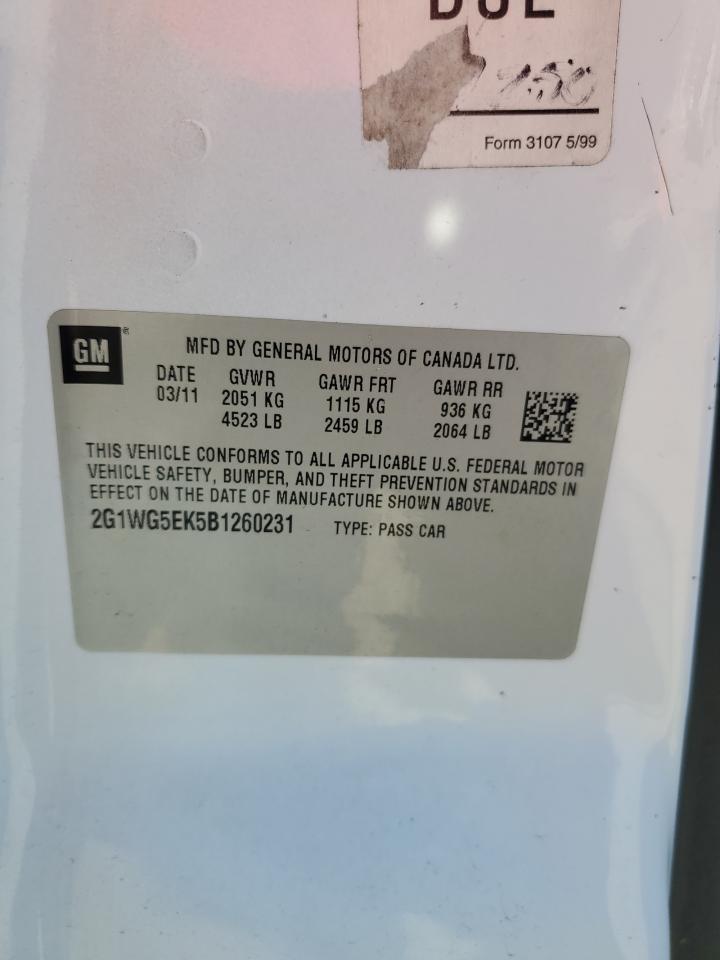 2G1WG5EK5B1260231 2011 Chevrolet Impala Lt