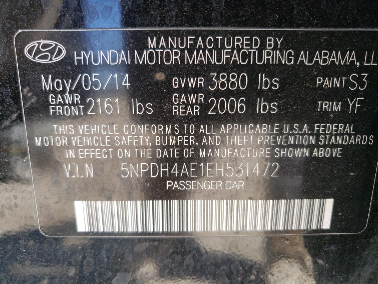 5NPDH4AE1EH531472 2014 Hyundai Elantra Se