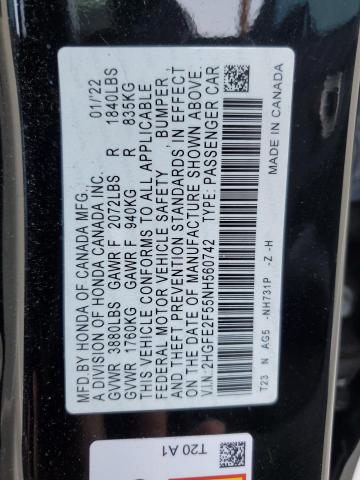 2022 Honda Civic Sport VIN: 2HGFE2F55NH560742 Lot: 47248584