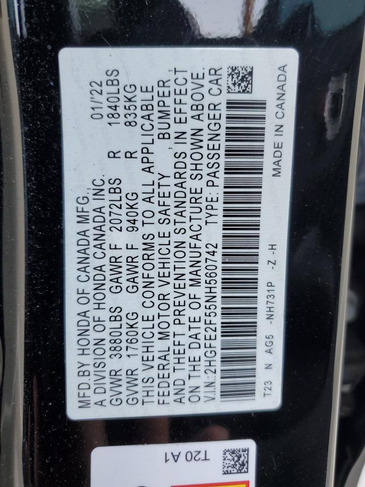 2HGFE2F55NH560742 2022 Honda Civic Sport