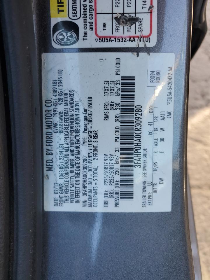 3FAHP0HA0CR309280 2012 Ford Fusion Se