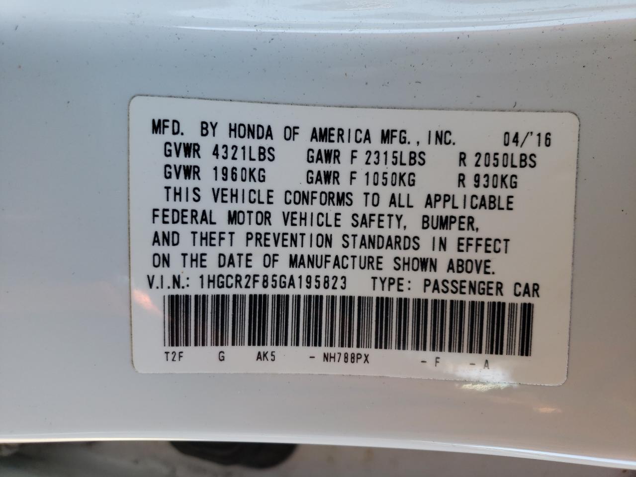 2016 Honda Accord Exl vin: 1HGCR2F85GA195823