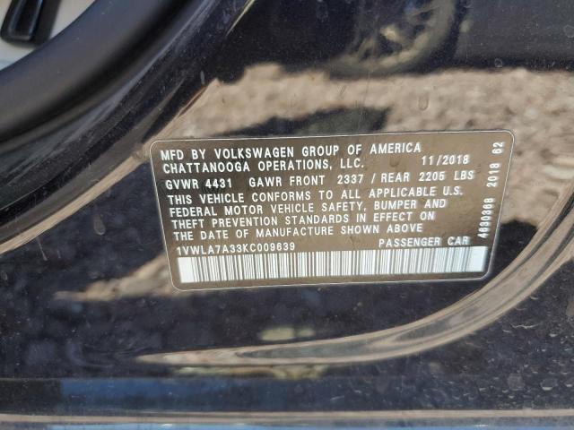 2019 VOLKSWAGEN PASSAT WOL - 1VWLA7A33KC009639