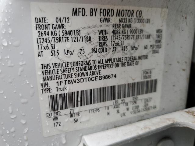 2012 Ford F350 Super Duty VIN: 1FT8W3DT0CEB98674 Lot: 46553634