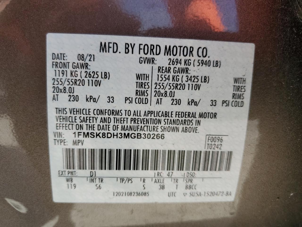 Lot #3316837688 2021 FORD EXPLORER X