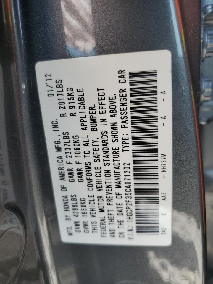 1HGCP2F35CA071202 2012 Honda Accord Lx