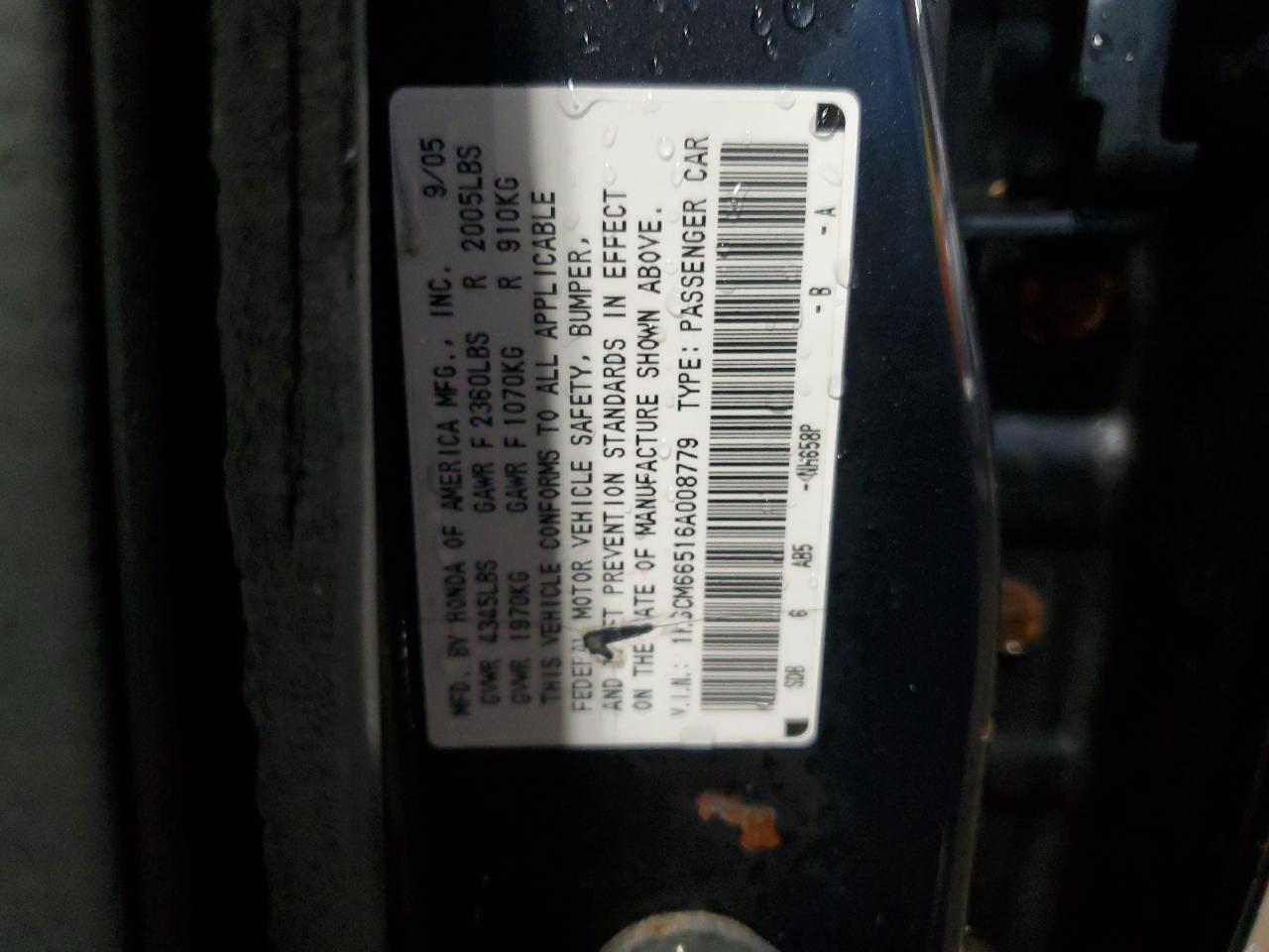 1HGCM66516A008779 2006 Honda Accord Ex