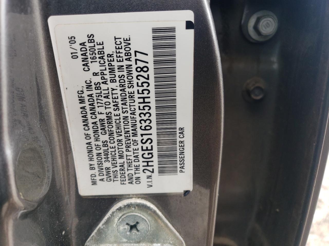 2HGES16335H552877 2005 Honda Civic Dx Vp