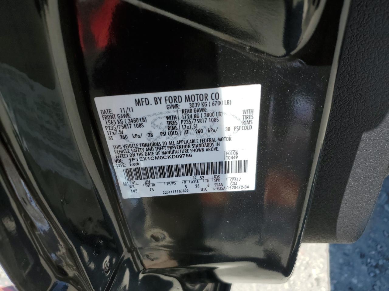 1FTEX1CM0CKD09756 2012 Ford F150 Super Cab