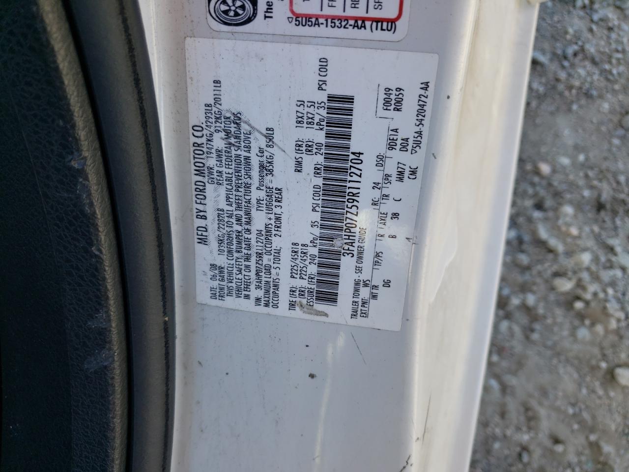 3FAHP07Z59R112704 2009 Ford Fusion Se