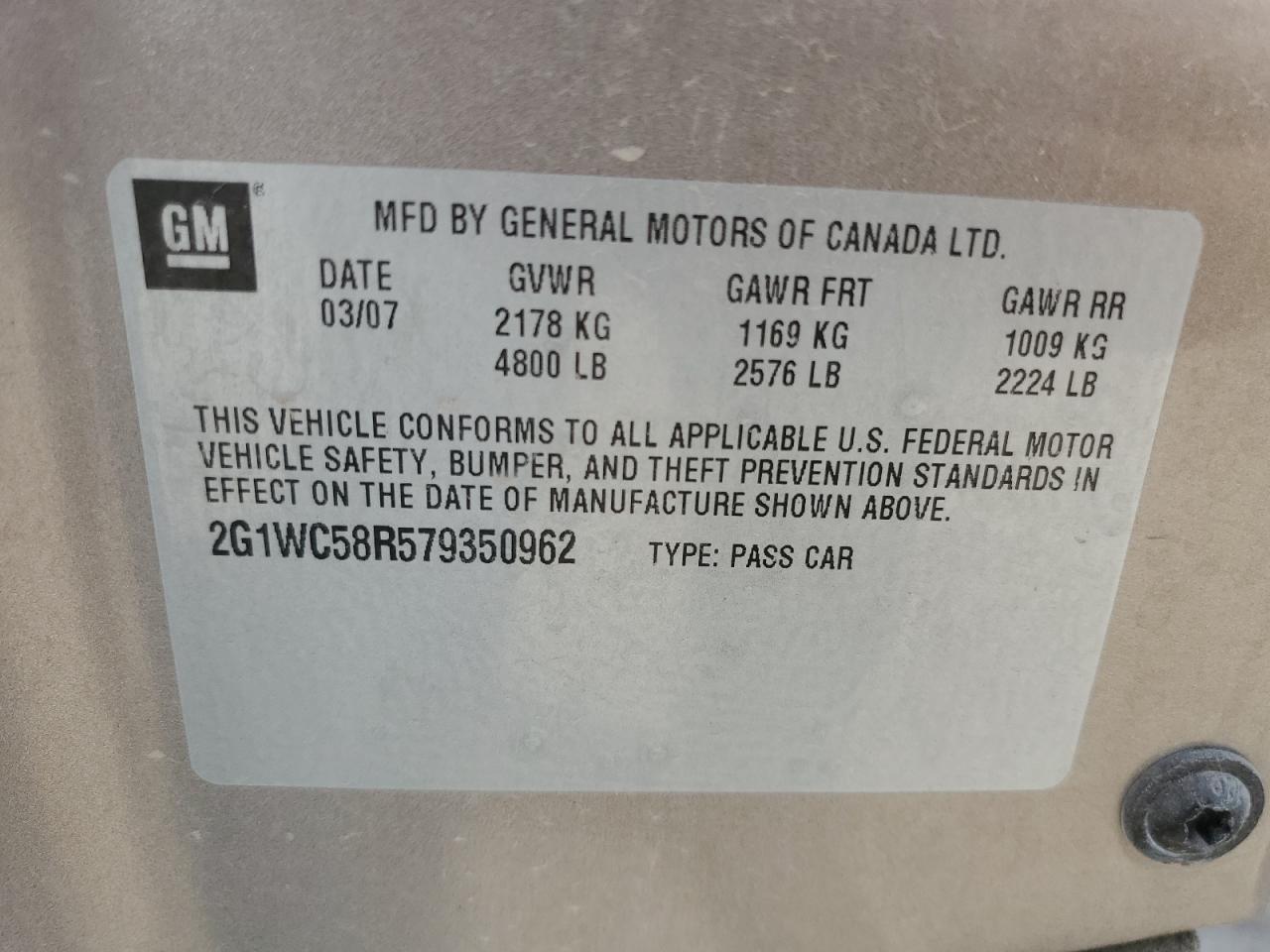 2G1WC58R579350962 2007 Chevrolet Impala Lt