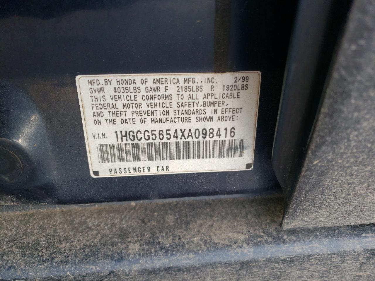 1HGCG5654XA098416 1999 Honda Accord Ex