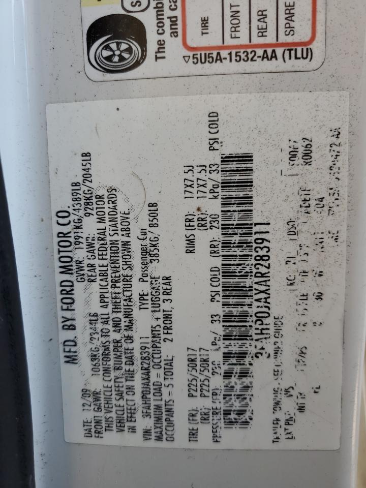 3FAHP0JAXAR283911 2010 Ford Fusion Sel