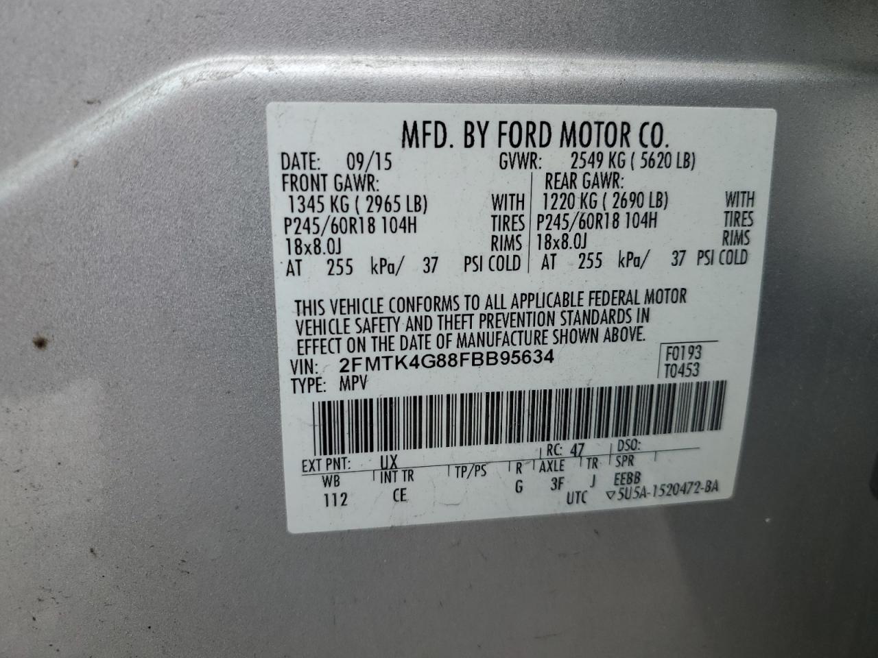 2FMTK4G88FBB95634 2015 Ford Edge Se