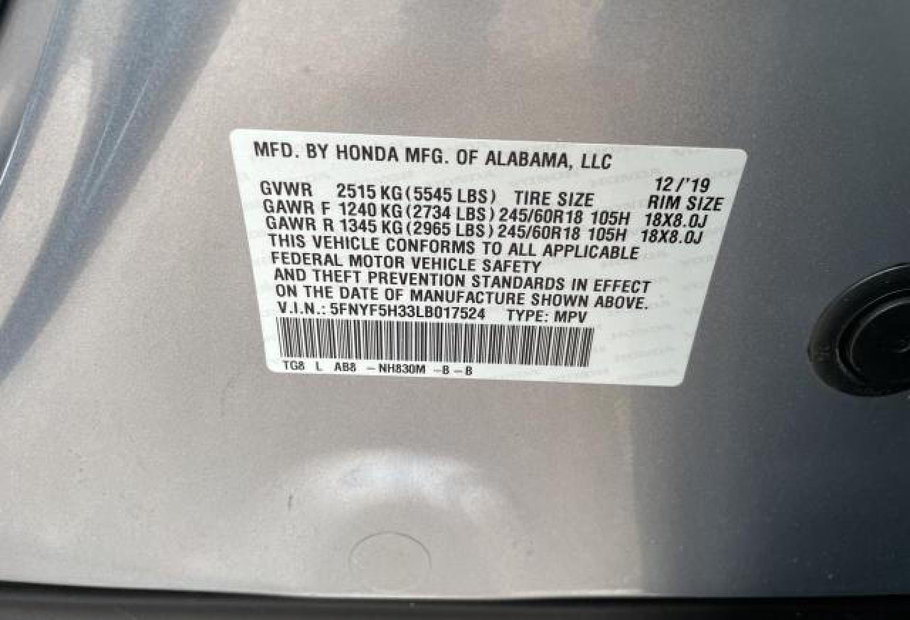 5FNYF5H33LB017524 2020 Honda Pilot Ex