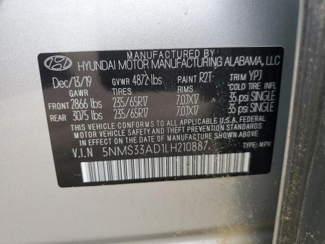 2020 Hyundai Santa Fe Sel VIN: 5NMS33AD1LH210887 Lot: 48123404