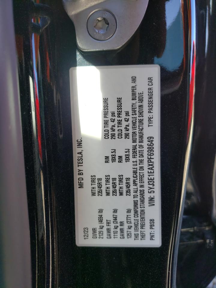 5YJ3E1EAXPF698649 2023 Tesla Model 3