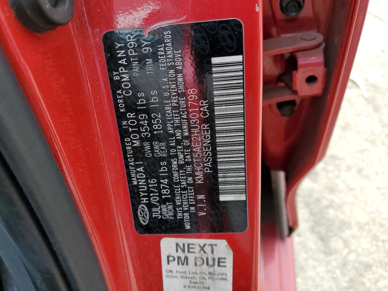 KMHCT5AE2HU301798 2017 Hyundai Accent Se