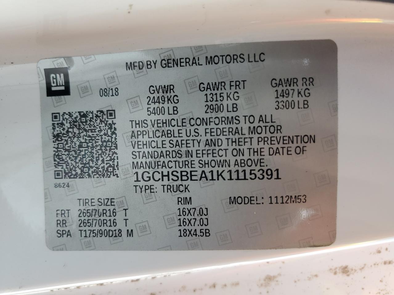 1GCHSBEA1K1115391 2019 Chevrolet Colorado