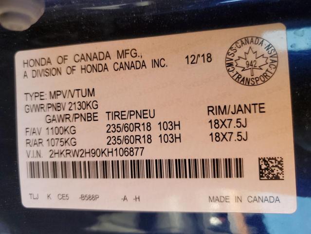 2019 Honda Cr-V Touring VIN: 2HKRW2H90KH106877 Lot: 46673534