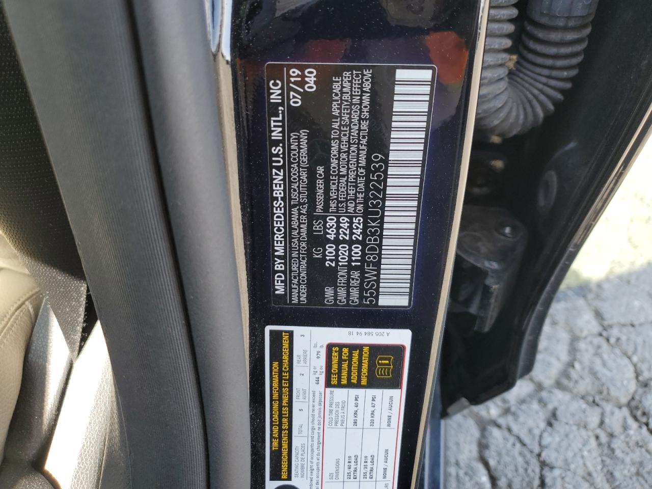 55SWF8DB3KU322539 2019 Mercedes-Benz C 300