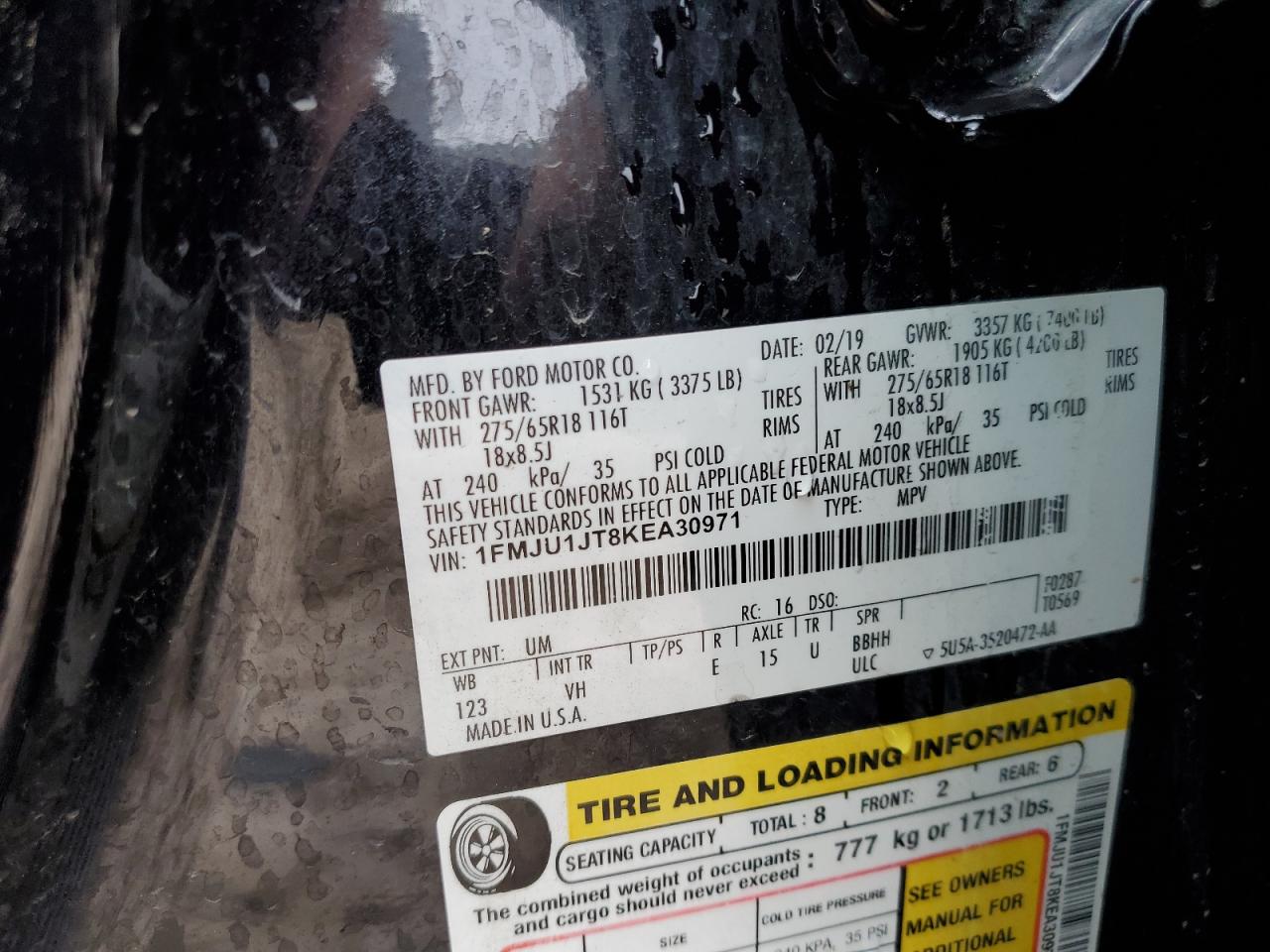 1FMJU1JT8KEA30971 2019 Ford Expedition Xlt