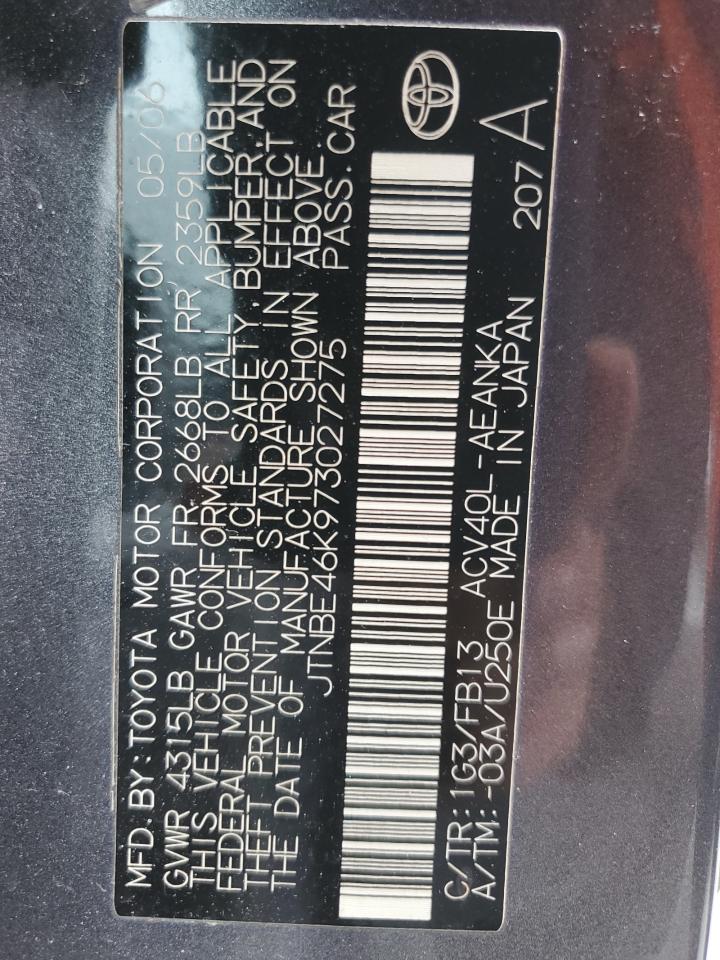 JTNBE46K973027275 2007 Toyota Camry Ce