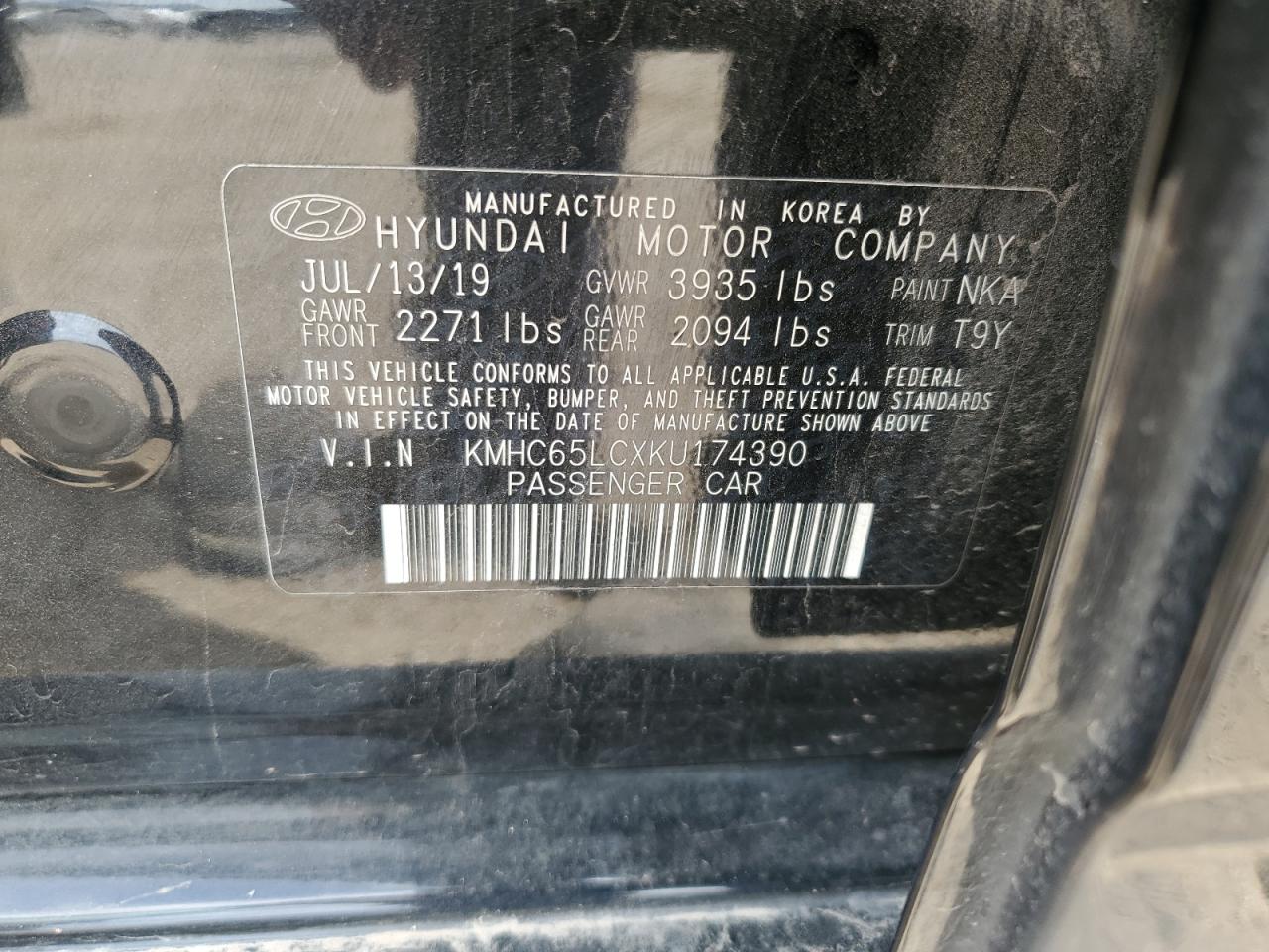 KMHC65LCXKU174390 2019 Hyundai Ioniq Blue