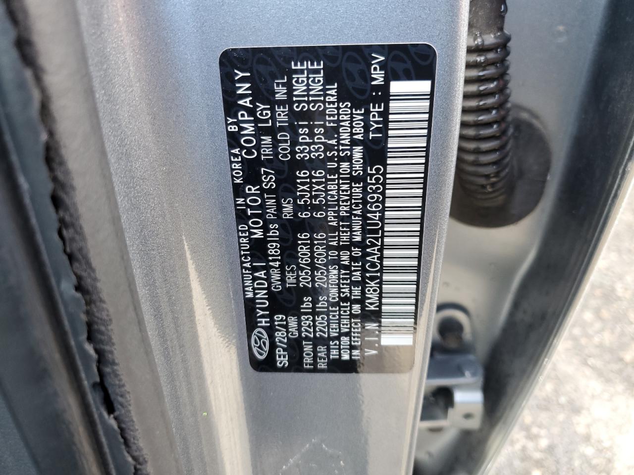 KM8K1CAA2LU469355 2020 Hyundai Kona Se