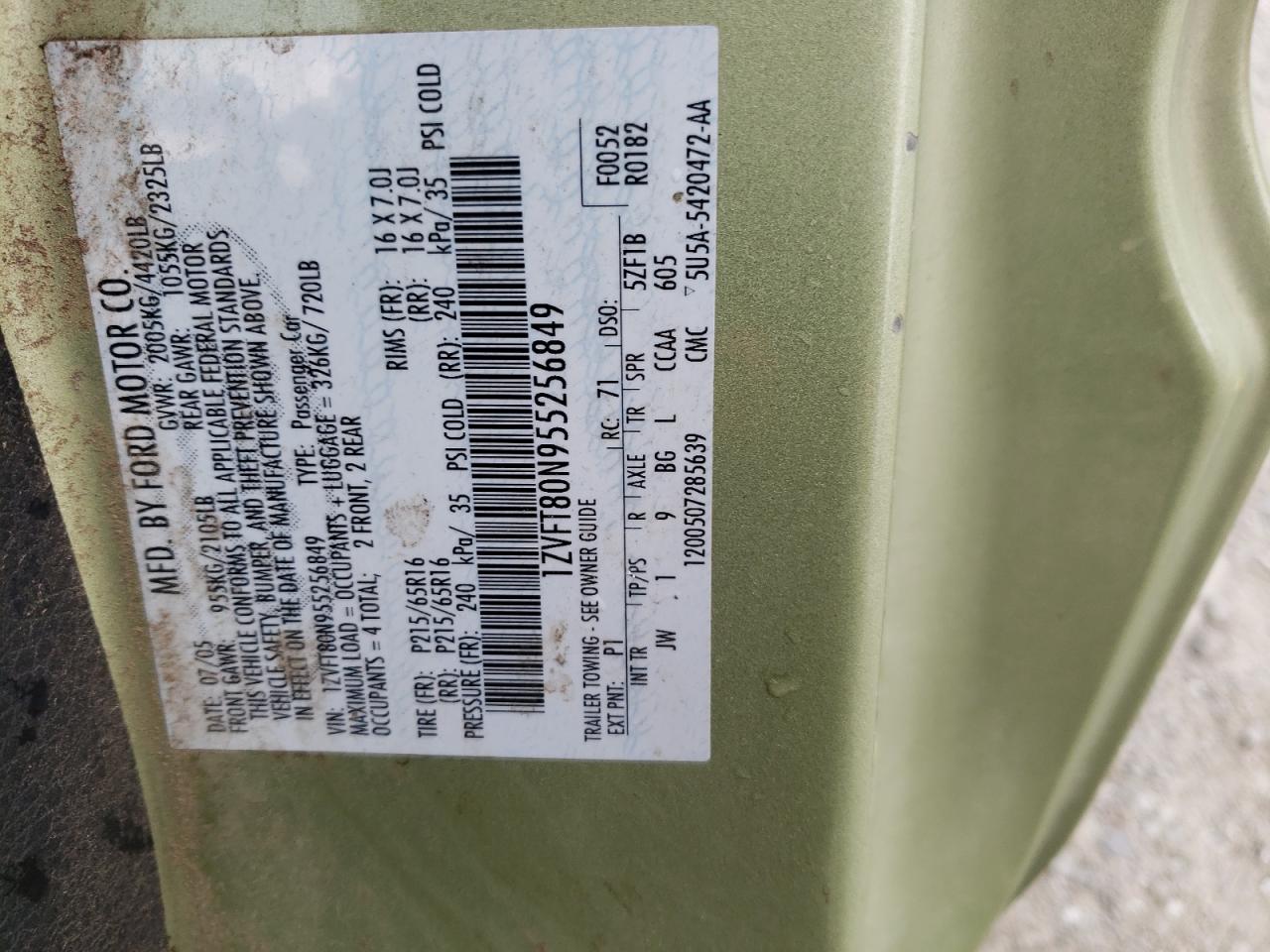 1ZVFT80N955256849 2005 Ford Mustang